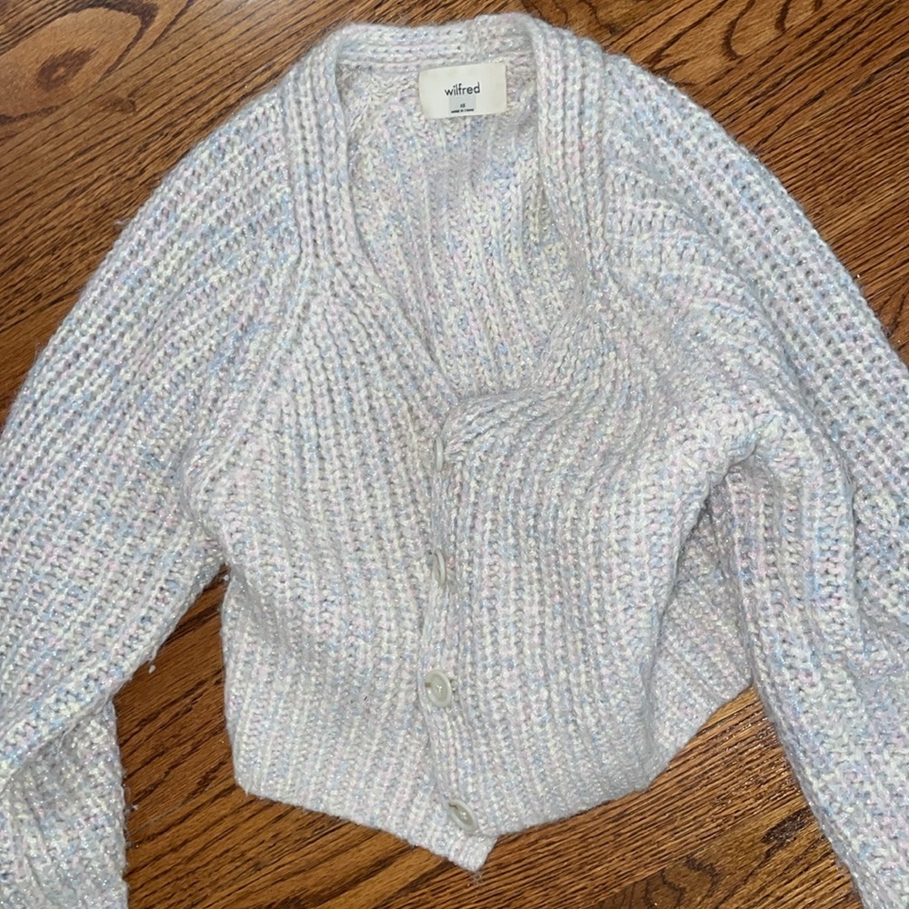 Aritzia Wilfred Posey Chunky Knit Classic button-up cardigan COTTON CANDY XS - Picture 6 of 13